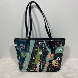 Spartina 449 New York City Map Tote Bag Leather Trim Top Zip Shopper